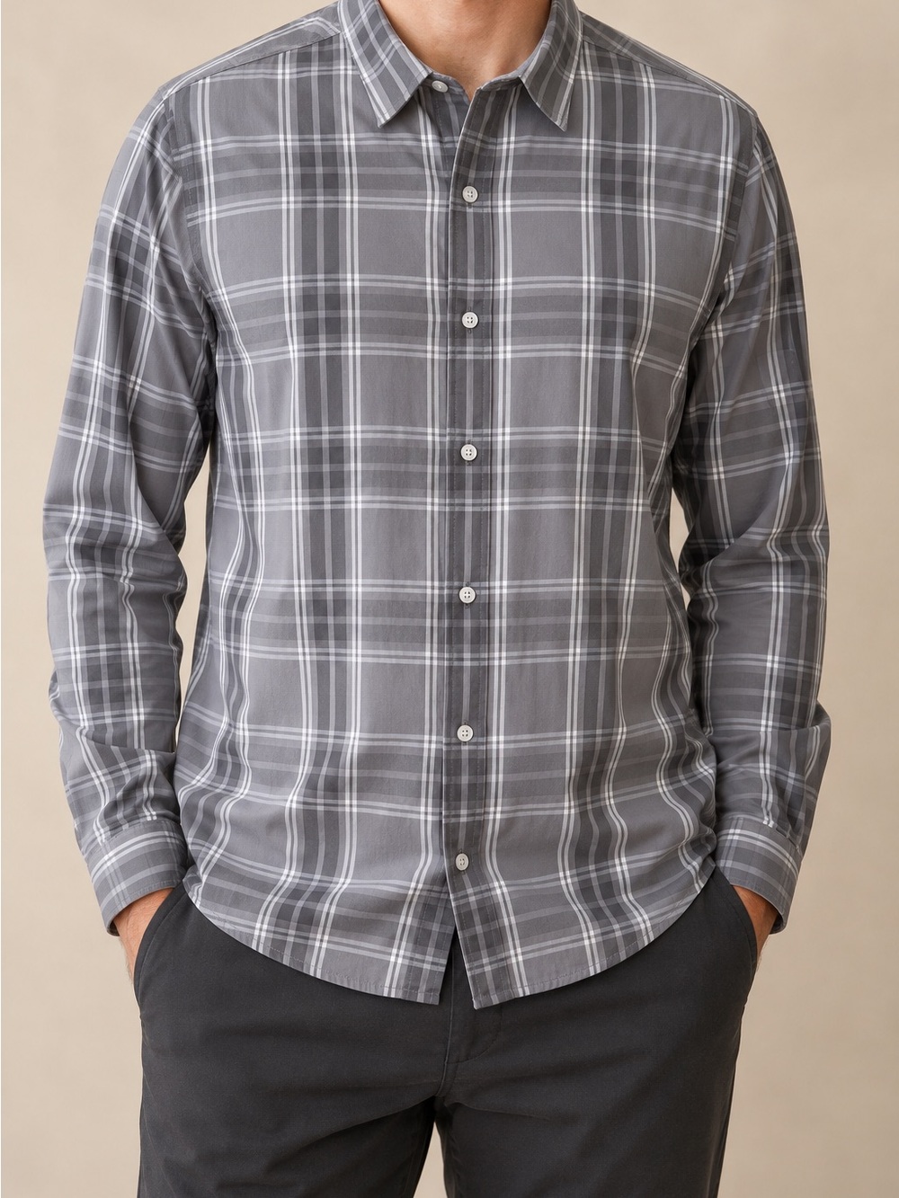 Under Armour Men’s Grey Plaid Fitted Button-Up Shirt XL